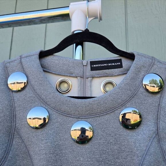 Cristiano Burani Sleeveless Knit Fit and Flare w/ Hardcore Pleats Grey Dress. Si - Picture 4 of 10